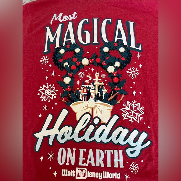 Disney Shirt Adult X-Large Red Christmas Most Magical Holiday Mickey Mouse - Picture 2 of 7